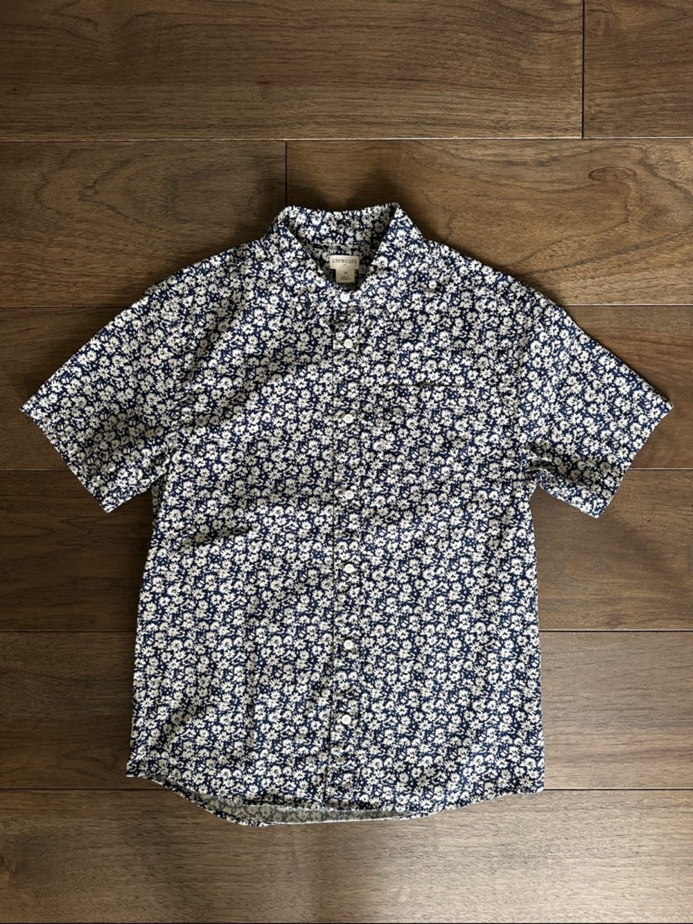 Crewcuts Navy and White Floral Button Down Shirt, Short Sleeve